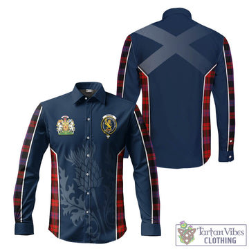 Broun Modern Tartan Long Sleeve Button Up Shirt with Family Crest and Scottish Thistle Vibes Sport Style
