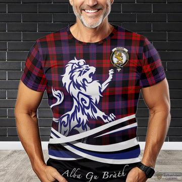 Broun Modern Tartan T-Shirt with Alba Gu Brath Regal Lion Emblem