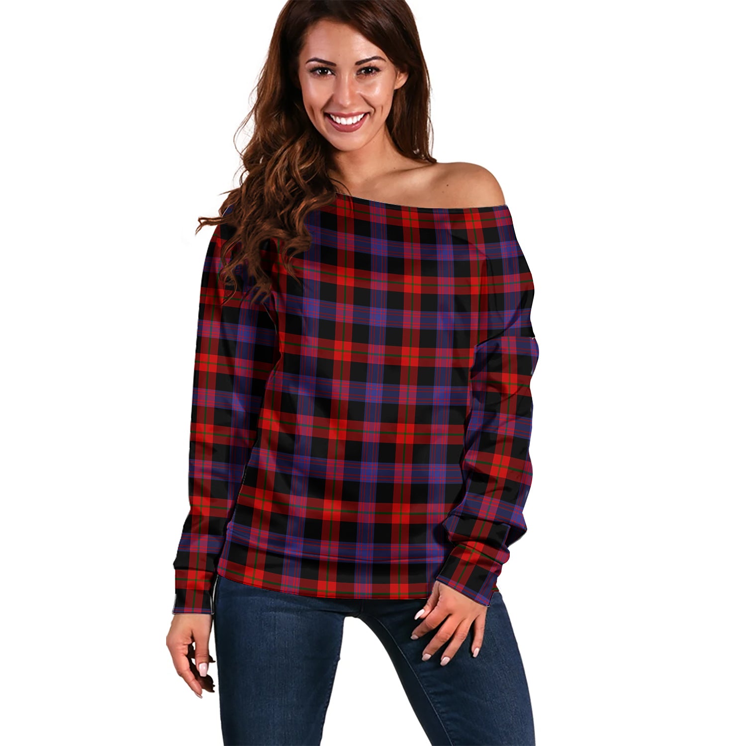 Broun Modern Tartan Off Shoulder Women Sweater Women - Tartanvibesclothing