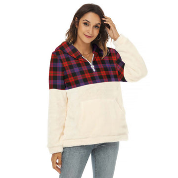 Broun Modern Tartan Women's Borg Fleece Hoodie With Half Zip Female - Tartan Vibes Clothing