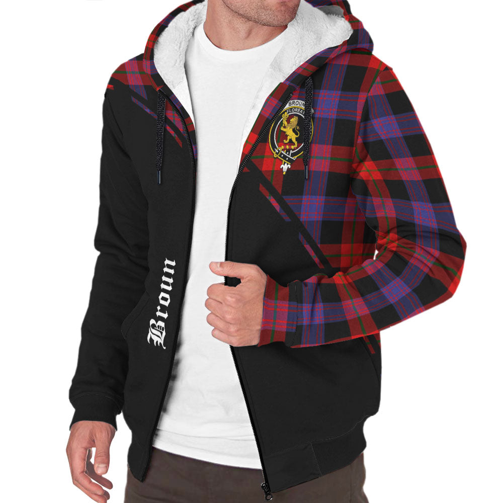 Broun Modern Tartan Sherpa Hoodie with Family Crest Curve Style Unisex - Tartanvibesclothing