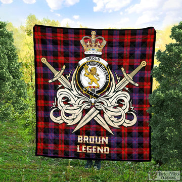Broun Modern Tartan Quilt with Clan Crest and the Golden Sword of Courageous Legacy