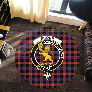 Broun Modern Tartan Round Rug with Family Crest - Tartanvibesclothing
