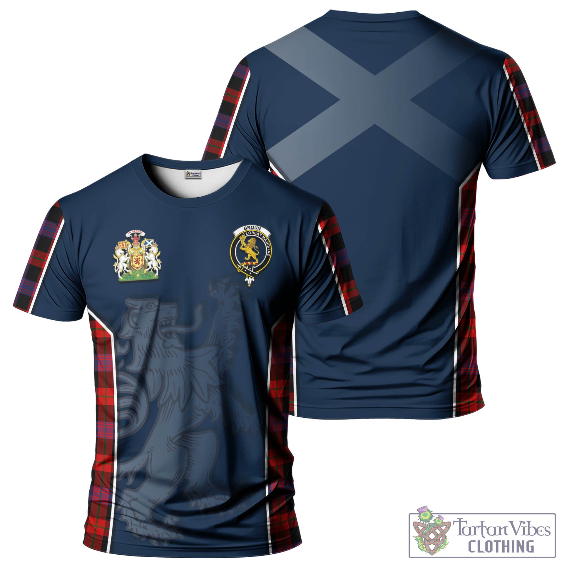 Tartan Vibes Clothing Broun Modern Tartan T-Shirt with Family Crest and Lion Rampant Vibes Sport Style