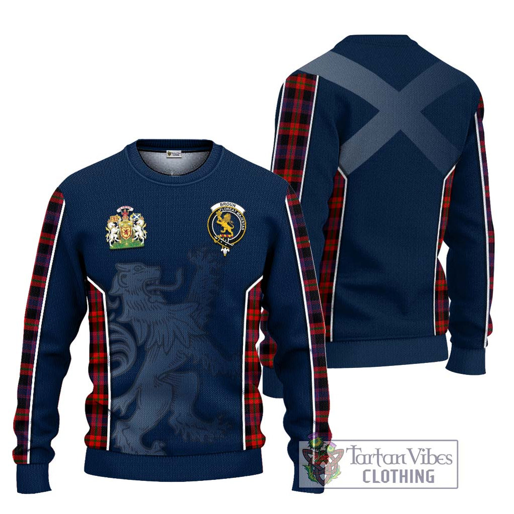 Broun Modern Tartan Knitted Sweater with Family Crest and Lion Rampant Vibes Sport Style Unisex - Tartan Vibes Clothing