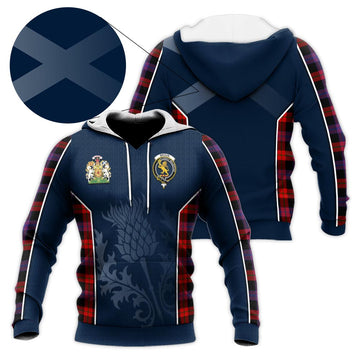 Broun Modern Tartan Knitted Hoodie with Family Crest and Scottish Thistle Vibes Sport Style