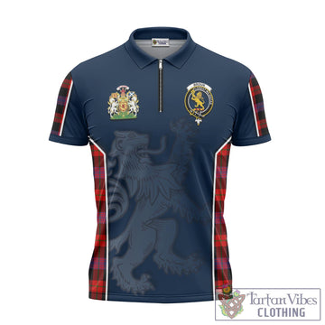 Broun Modern Tartan Zipper Polo Shirt with Family Crest and Lion Rampant Vibes Sport Style