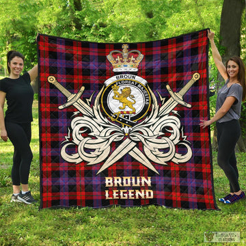 Broun Modern Tartan Quilt with Clan Crest and the Golden Sword of Courageous Legacy