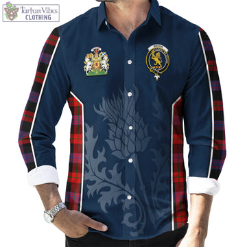 Broun Modern Tartan Long Sleeve Button Up Shirt with Family Crest and Scottish Thistle Vibes Sport Style