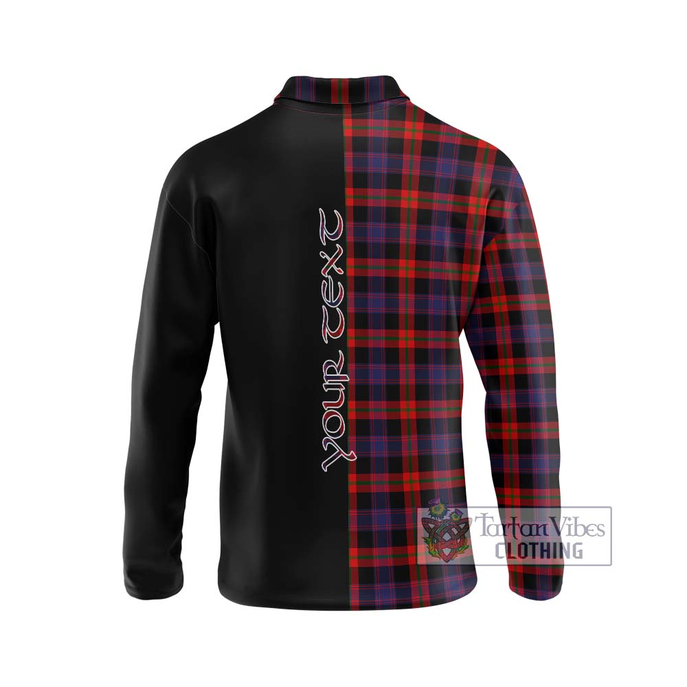 Broun Modern Tartan Long Sleeve Polo Shirt with Family Crest and Half Of Me Style - Tartanvibesclothing Shop