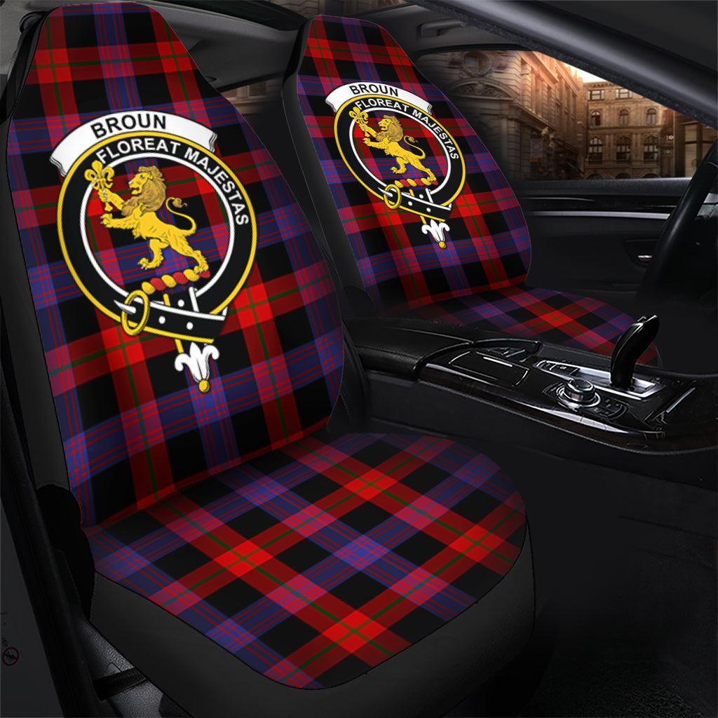 Broun Modern Tartan Car Seat Cover with Family Crest - Tartanvibesclothing