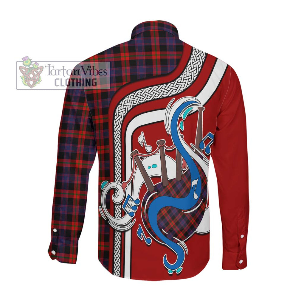 Broun Modern Tartan Long Sleeve Button Shirt with Epic Bagpipe Style Men's Shirt - Tartanvibesclothing Shop