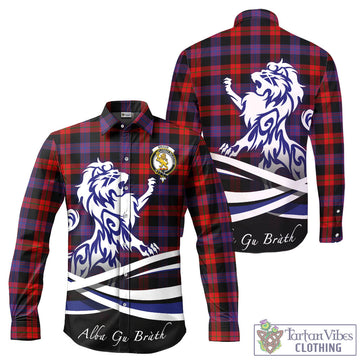 Broun Modern Tartan Long Sleeve Button Up Shirt with Alba Gu Brath Regal Lion Emblem