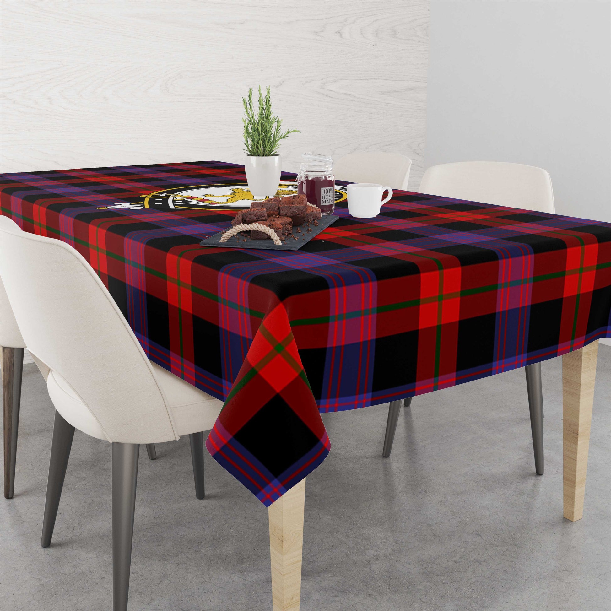 Broun Modern Tatan Tablecloth with Family Crest - Tartanvibesclothing