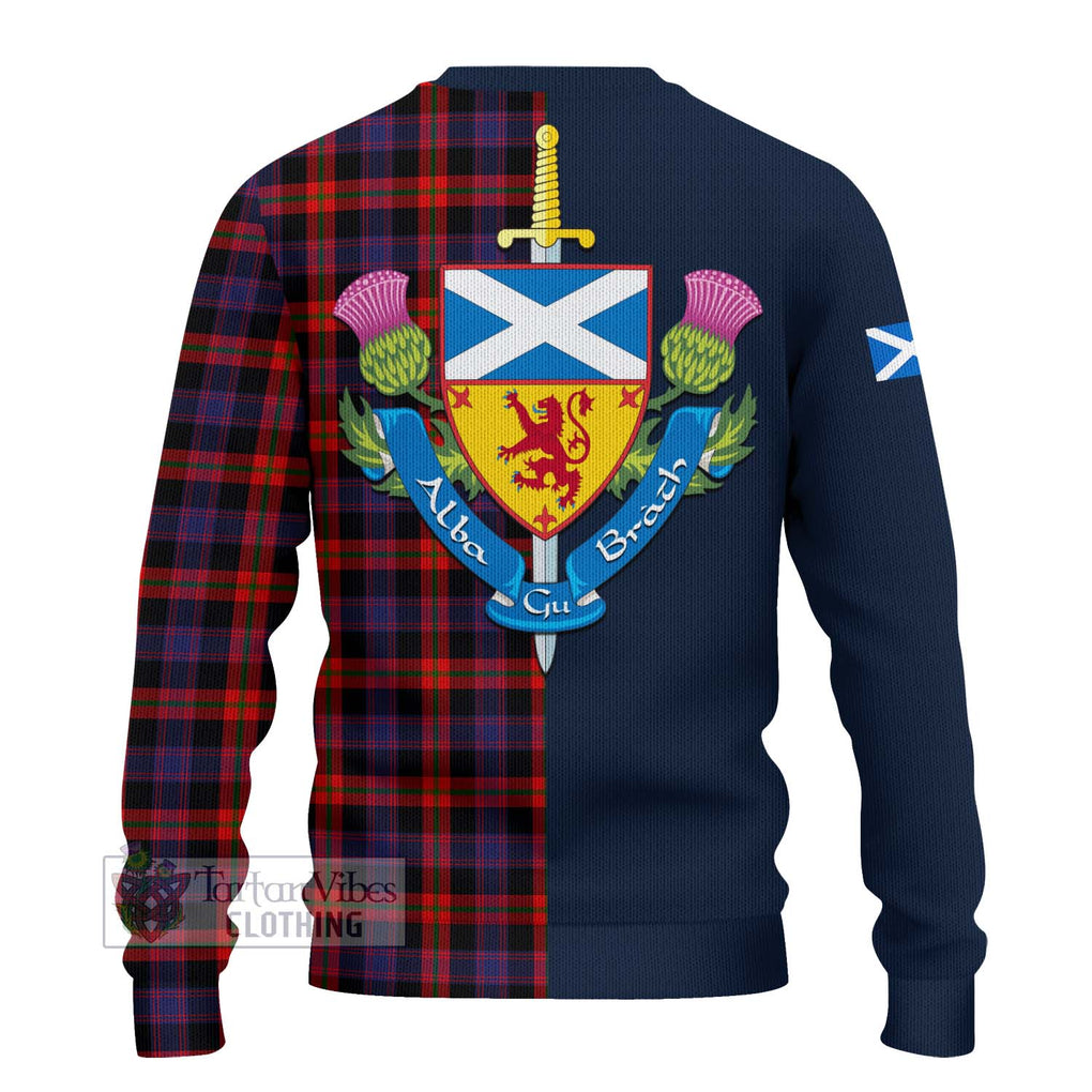 Tartan Vibes Clothing Broun Modern Tartan Knitted Sweater with Scottish Lion Royal Arm Half Style