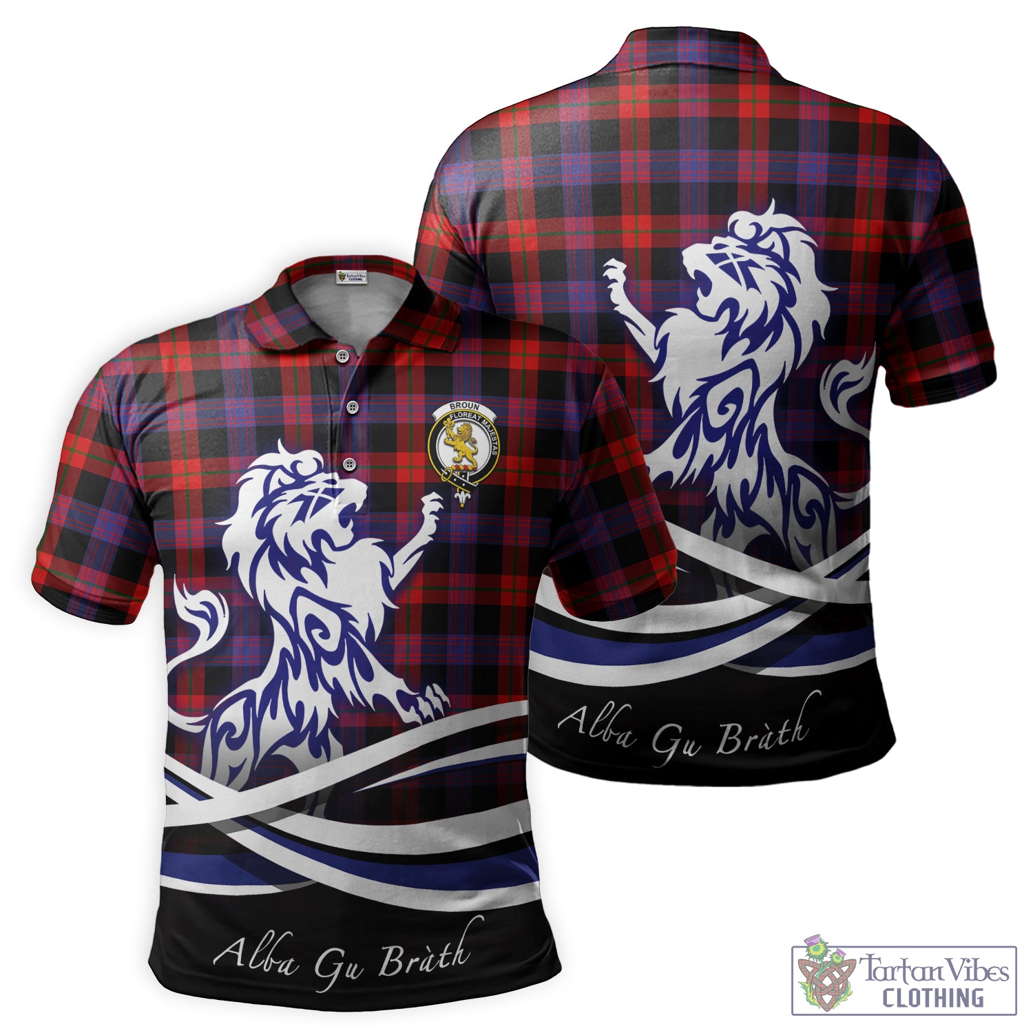 broun-modern-tartan-polo-shirt-with-alba-gu-brath-regal-lion-emblem