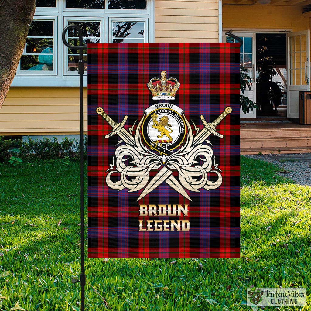 Tartan Vibes Clothing Broun Modern Tartan Flag with Clan Crest and the Golden Sword of Courageous Legacy