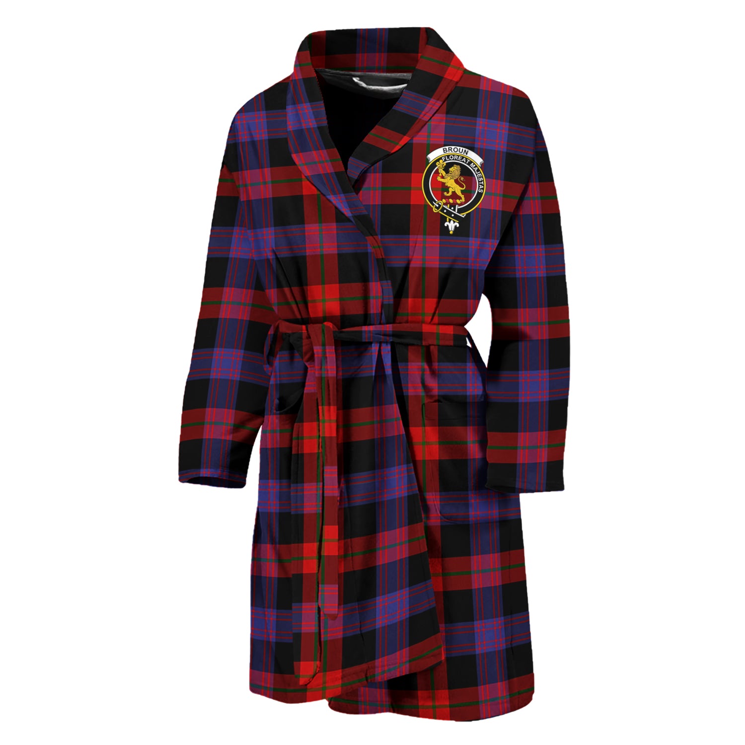 Broun Modern Tartan Bathrobe with Family Crest Unisex M - Tartan Vibes Clothing