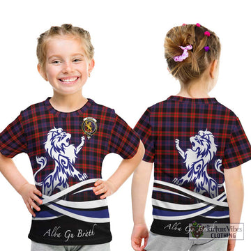 Broun Modern Tartan Kid T-Shirt with Alba Gu Brath Regal Lion Emblem - Tartanvibesclothing Shop