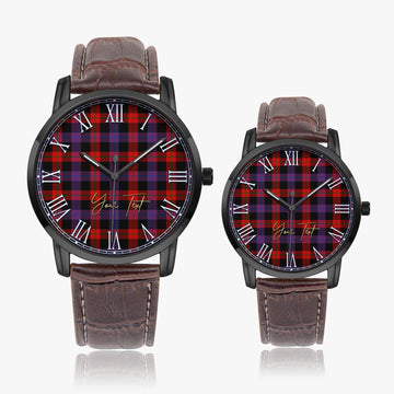Broun Modern Tartan Personalized Your Text Leather Trap Quartz Watch