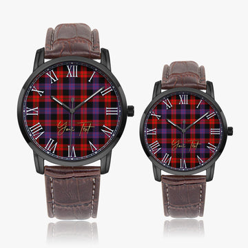 Broun Modern Tartan Personalized Your Text Leather Trap Quartz Watch Wide Type Black Case With Brown Leather Strap - Tartanvibesclothing