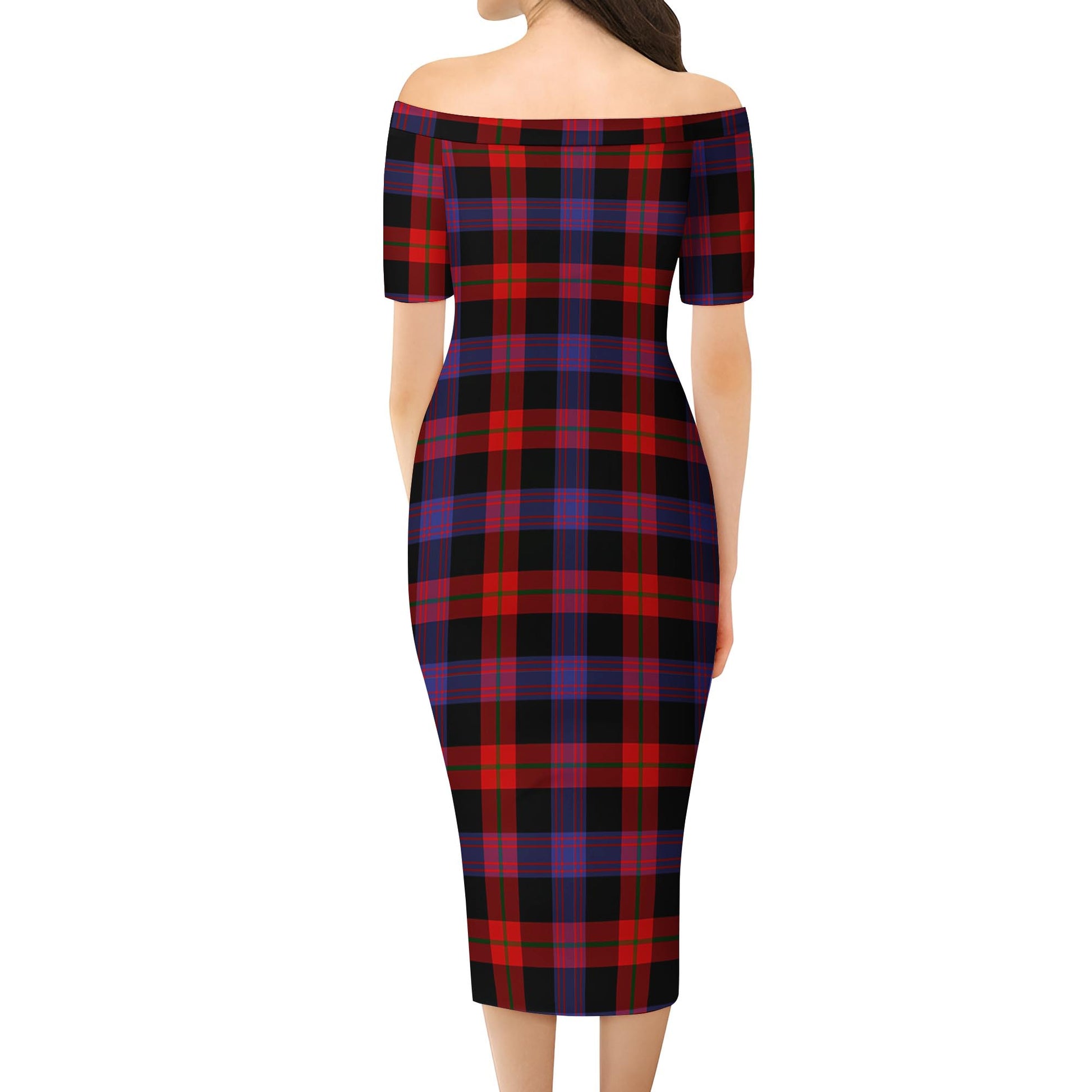 Broun Modern Tartan Off Shoulder Lady Dress - Tartanvibesclothing