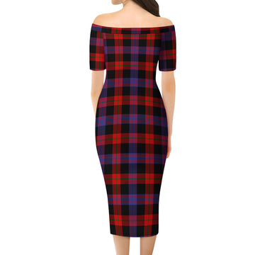 Broun Modern Tartan Off Shoulder Lady Dress - Tartanvibesclothing