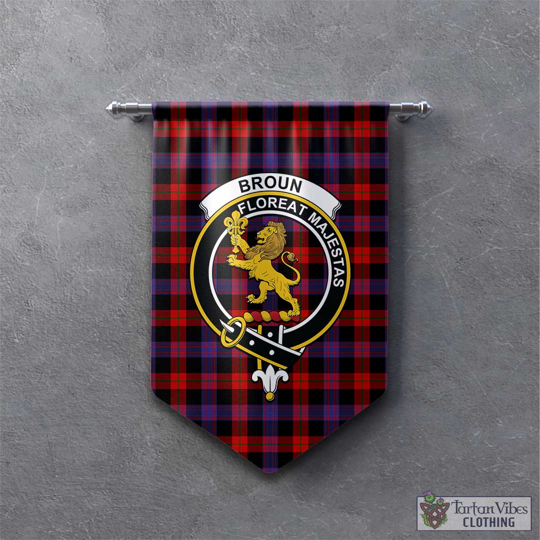 Tartan Vibes Clothing Broun Modern Tartan Gonfalon, Tartan Banner with Family Crest