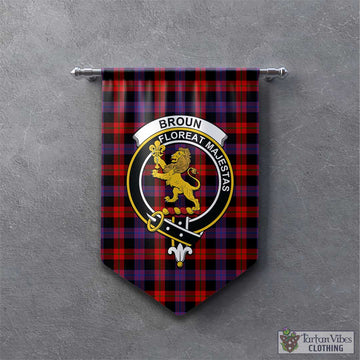 Broun Modern Tartan Gonfalon, Tartan Banner with Family Crest