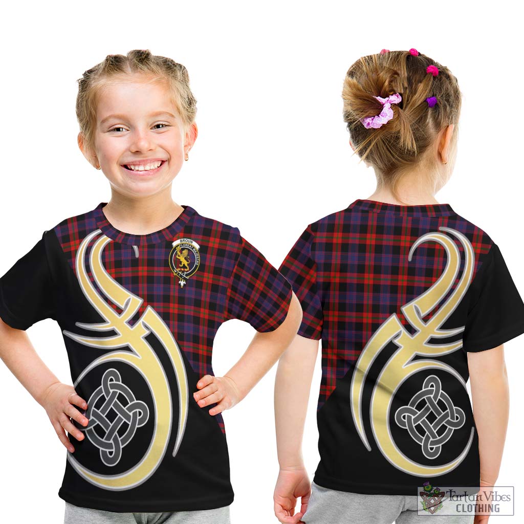 Broun Modern Tartan Kid T-Shirt with Family Crest and Celtic Symbol Style - Tartan Vibes Clothing
