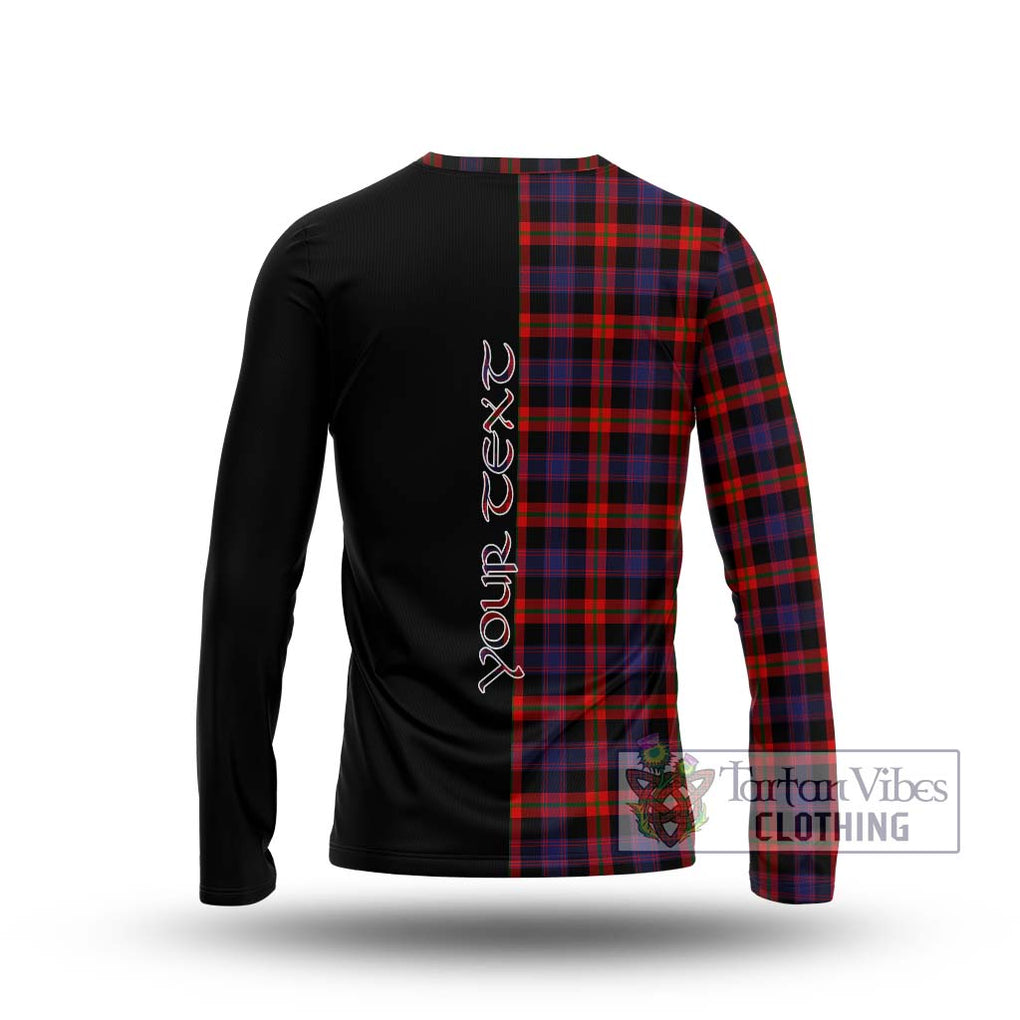 Broun Modern Tartan Long Sleeve T-Shirt with Family Crest and Half Of Me Style - Tartanvibesclothing Shop