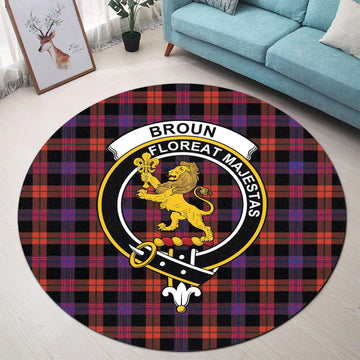 Broun Modern Tartan Round Rug with Family Crest - Tartanvibesclothing