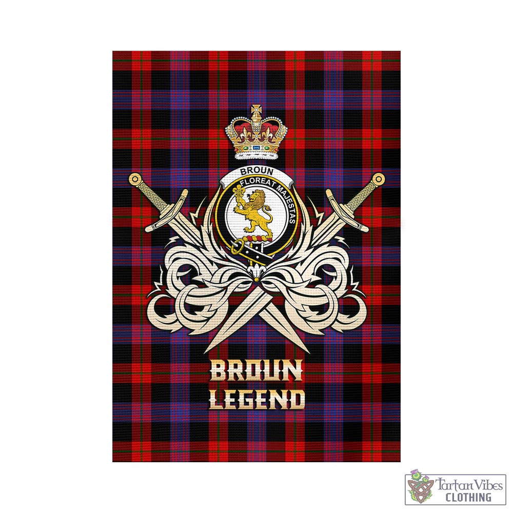 Tartan Vibes Clothing Broun Modern Tartan Flag with Clan Crest and the Golden Sword of Courageous Legacy