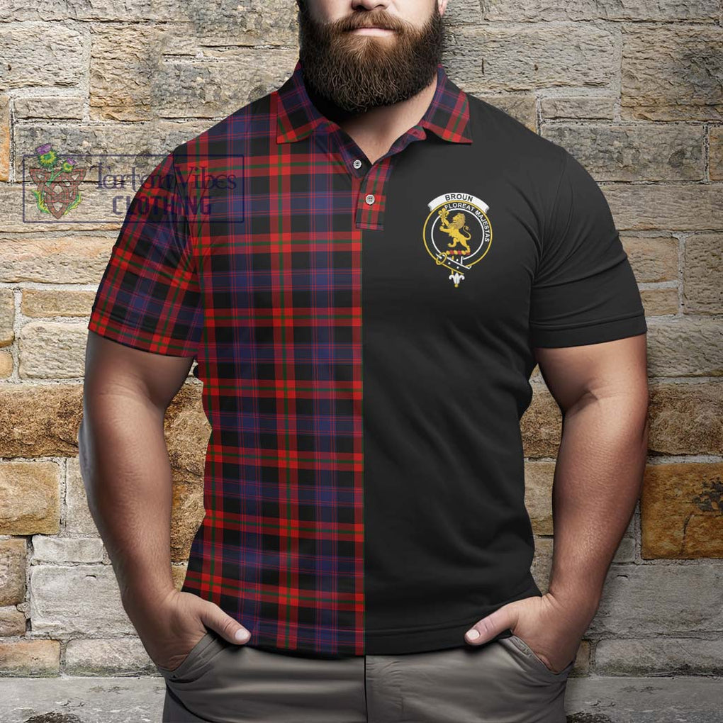 Broun Modern Tartan Polo Shirt with Family Crest and Half Of Me Style - Tartanvibesclothing Shop