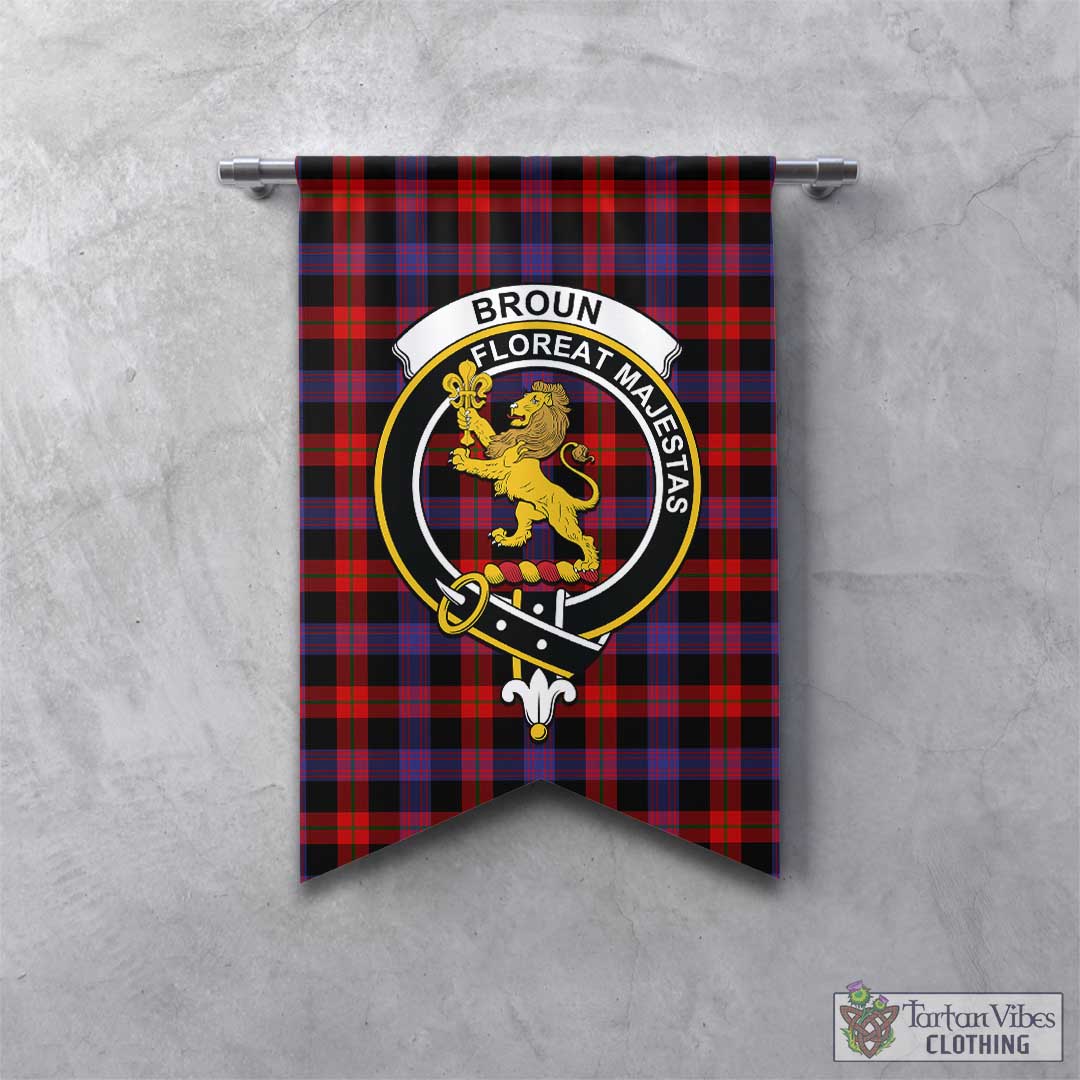 Tartan Vibes Clothing Broun Modern Tartan Gonfalon, Tartan Banner with Family Crest