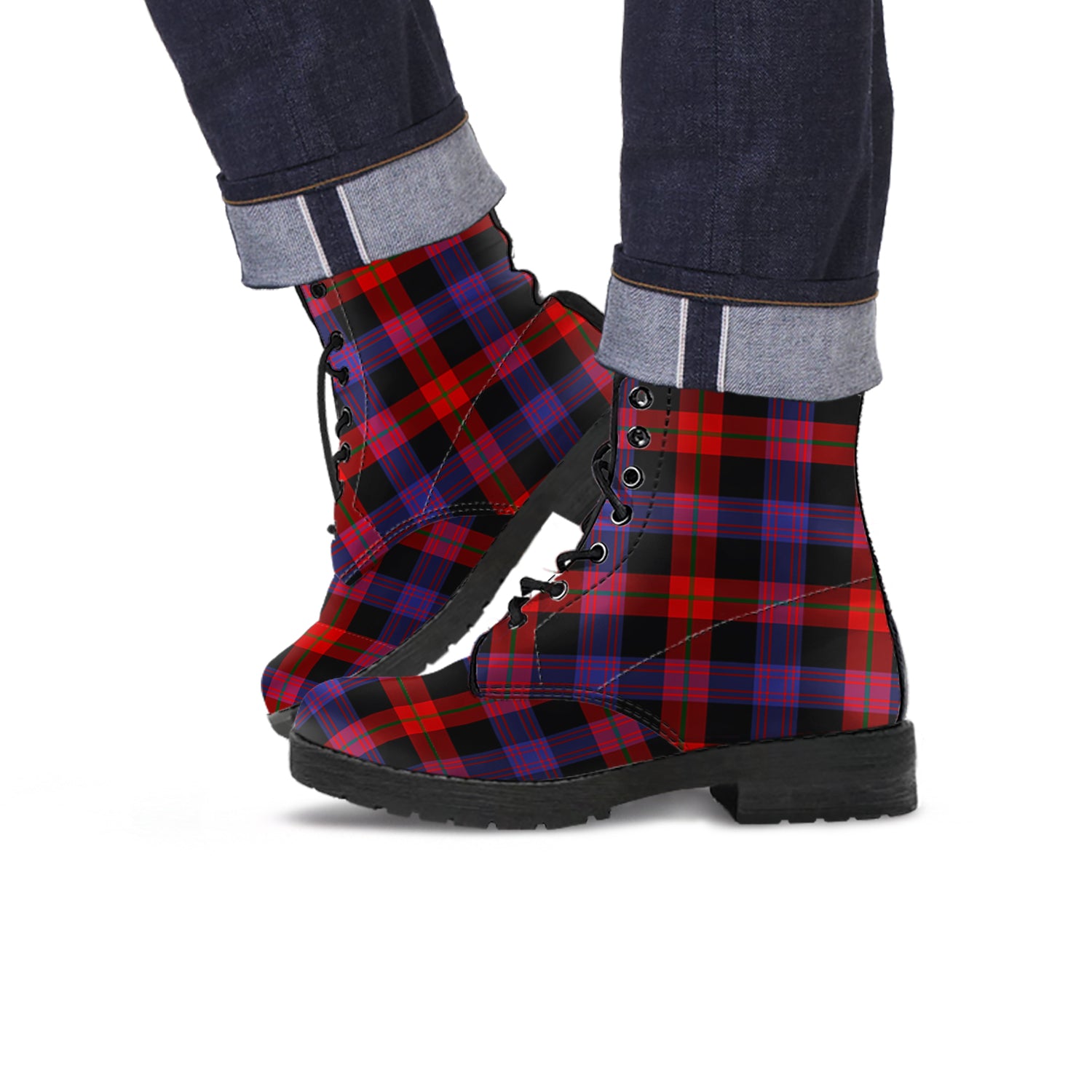 Broun Modern Tartan Leather Boots - Tartanvibesclothing