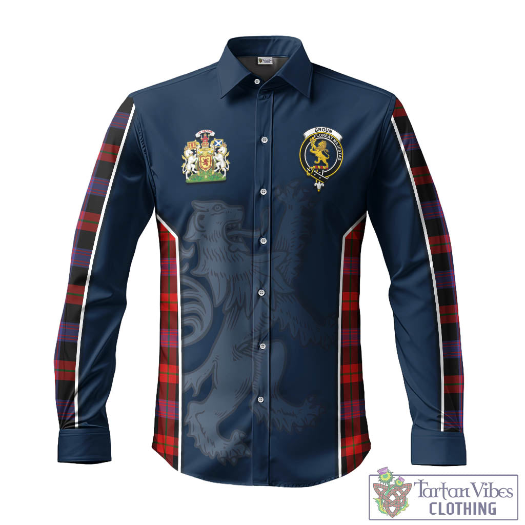 Tartan Vibes Clothing Broun Modern Tartan Long Sleeve Button Up Shirt with Family Crest and Lion Rampant Vibes Sport Style