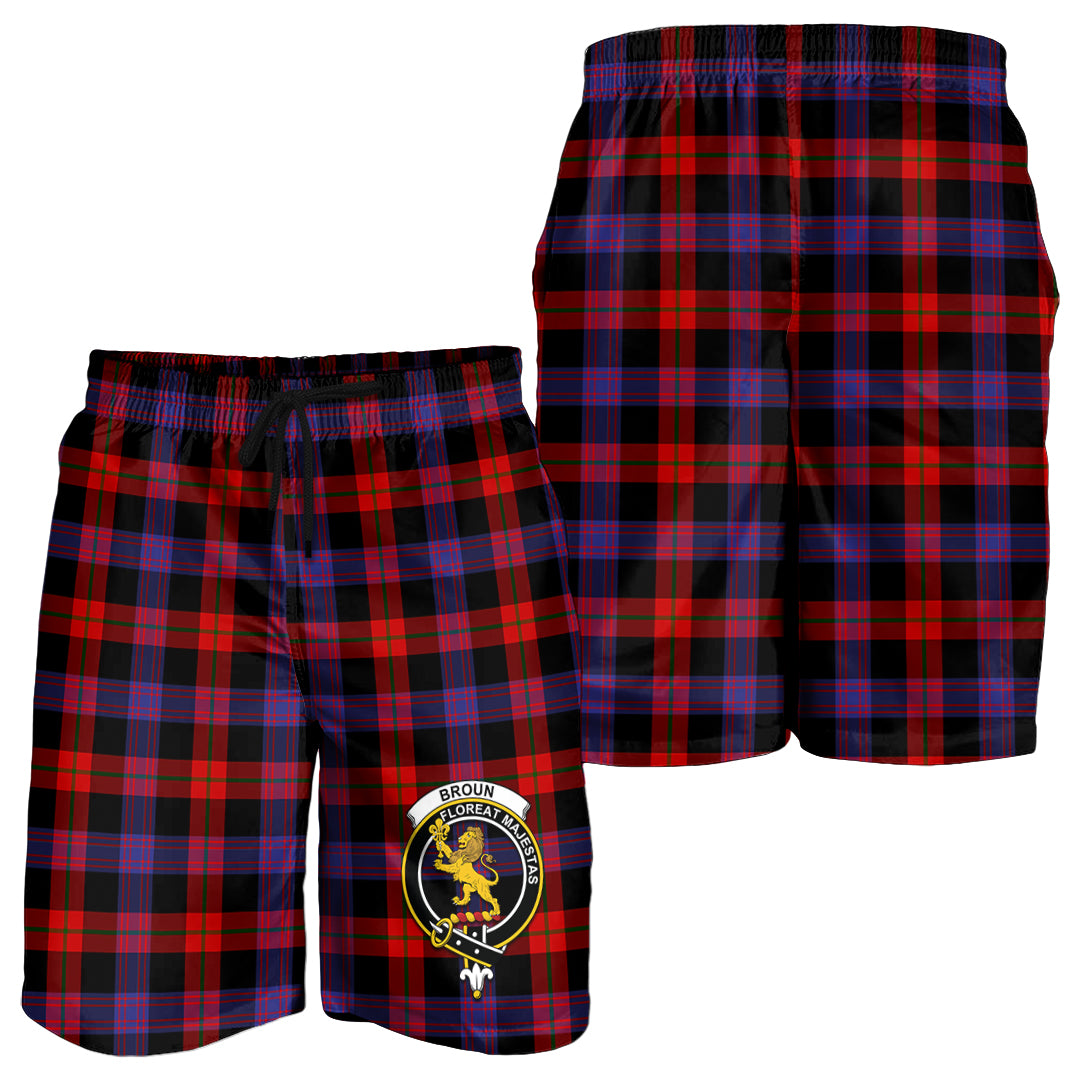 Broun Modern Tartan Mens Shorts with Family Crest - Tartanvibesclothing