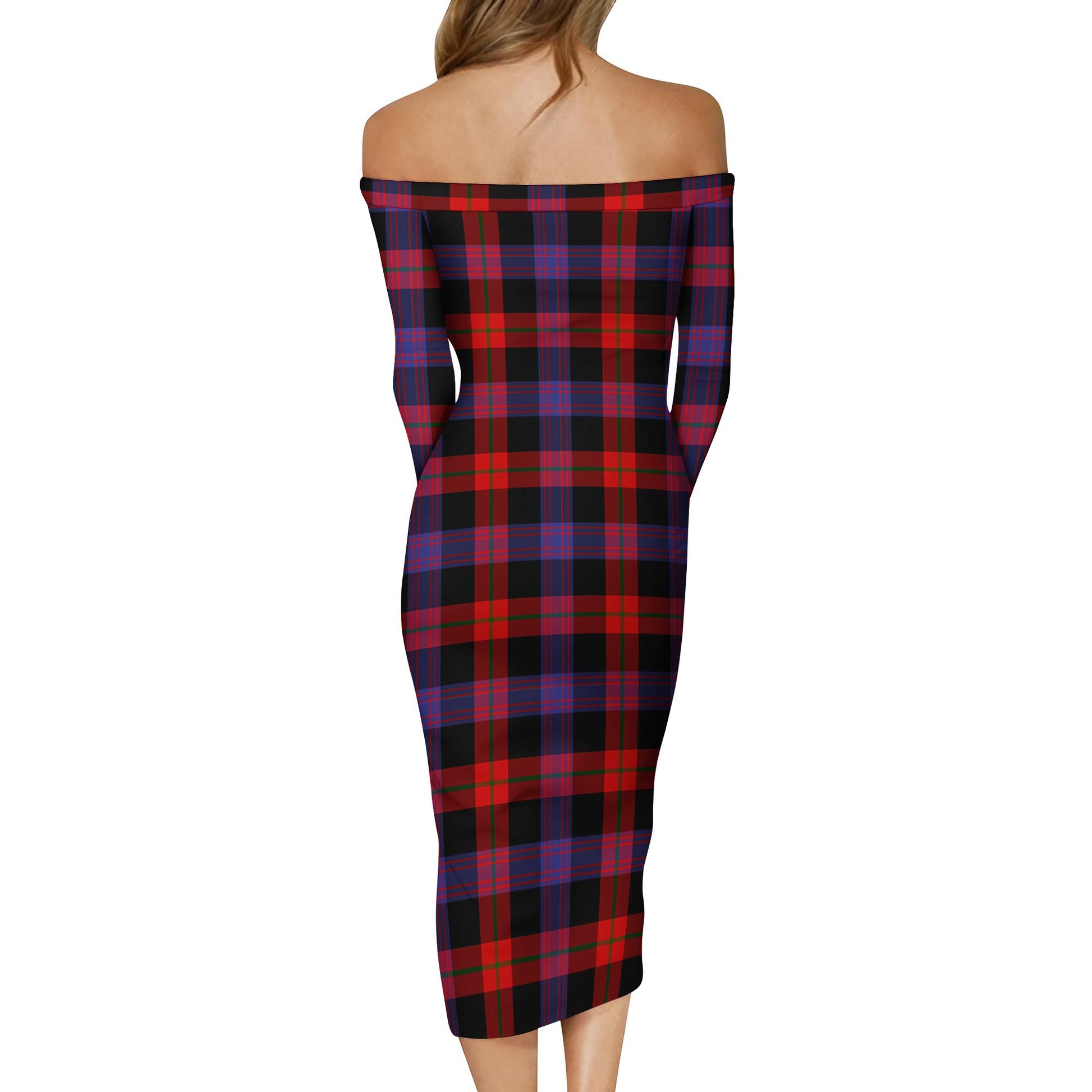 Broun Modern Tartan Off Shoulder Lady Dress - Tartanvibesclothing