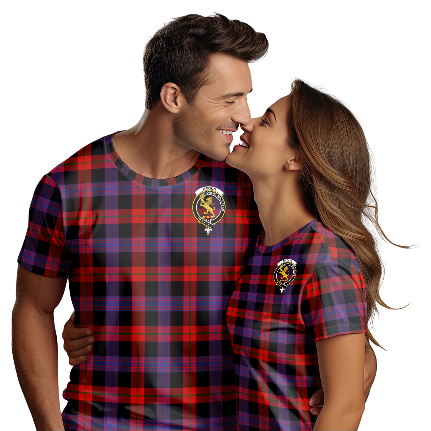 Broun Modern Tartan T-Shirt with Family Crest - Tartanvibesclothing