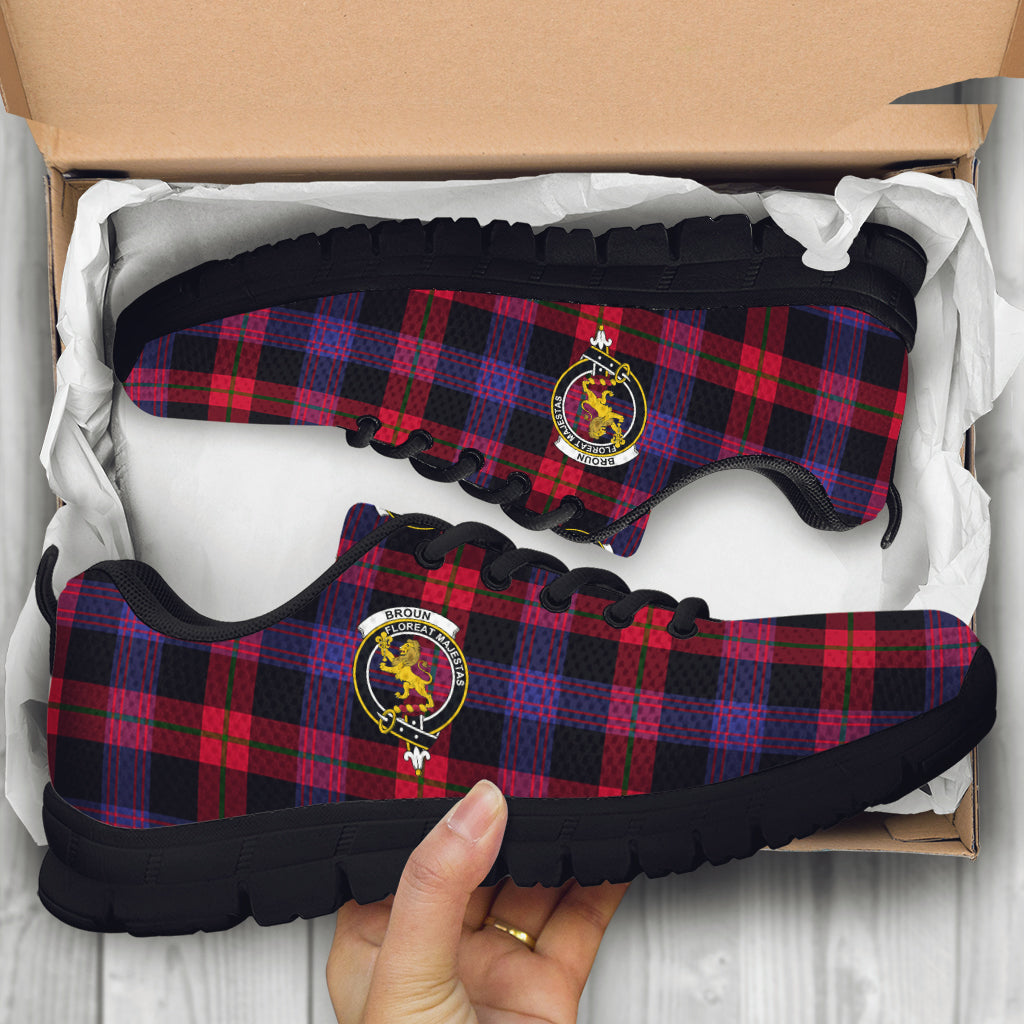 Broun Modern Tartan Sneakers with Family Crest - Tartan Vibes Clothing
