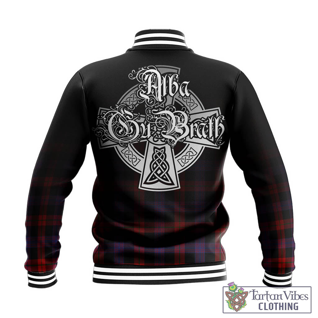 Tartan Vibes Clothing Broun Modern Tartan Baseball Jacket Featuring Alba Gu Brath Family Crest Celtic Inspired