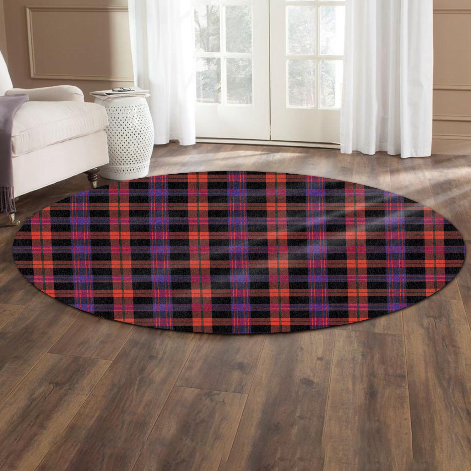 Broun Modern Tartan Round Rug - Tartanvibesclothing