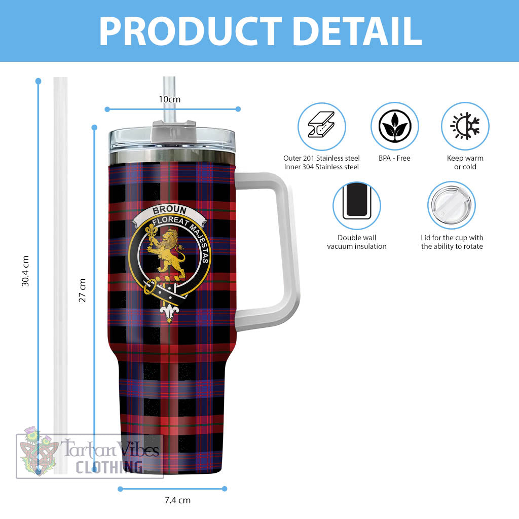 Tartan Vibes Clothing Broun Modern Tartan and Family Crest Tumbler with Handle