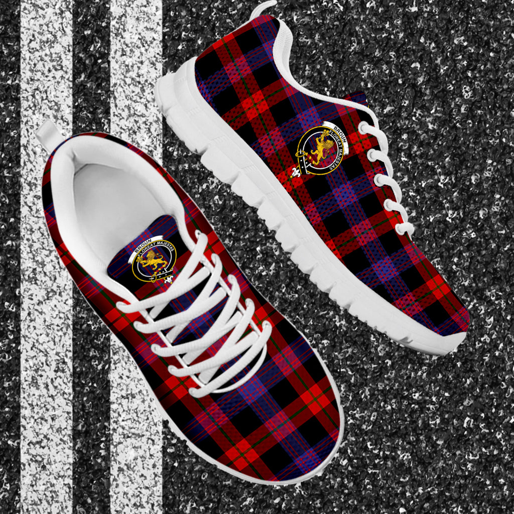 Broun Modern Tartan Sneakers with Family Crest - Tartan Vibes Clothing