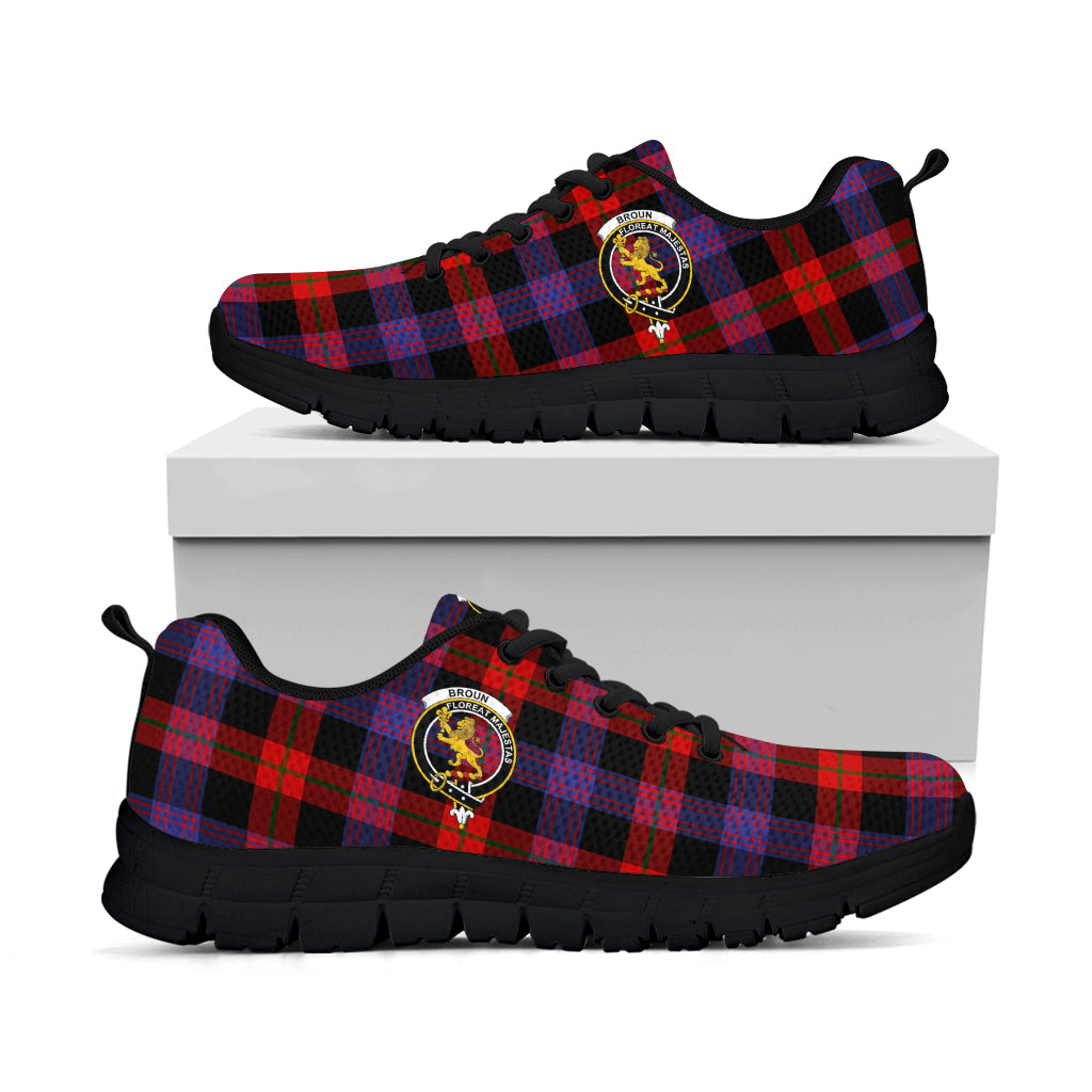 Broun Modern Tartan Sneakers with Family Crest - Tartan Vibes Clothing