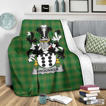 Tartan Vibes Clothing Brounker Irish Clan Tartan Blanket with Coat of Arms