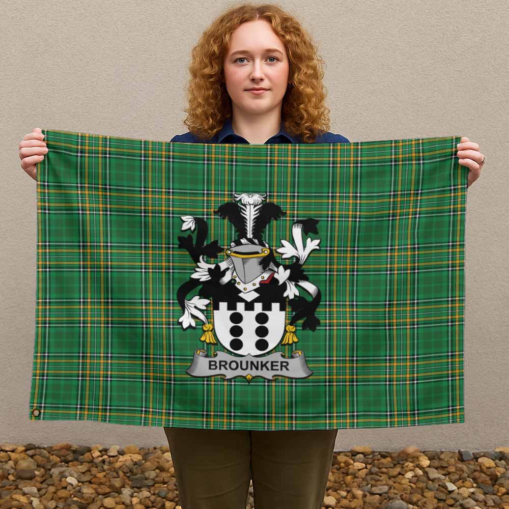 Tartan Vibes Clothing Brounker Irish Clan Tartan House Flag with Coat of Arms