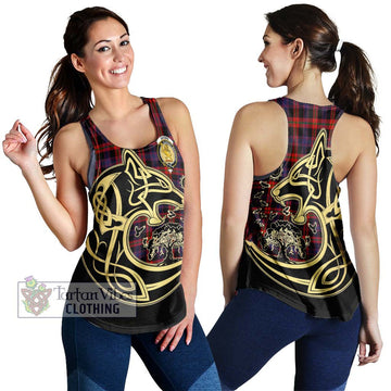 Brown (Broun) Tartan Women's Racerback Tanks with Family Crest Celtic Wolf Style 4XL - Tartan Vibes Clothing