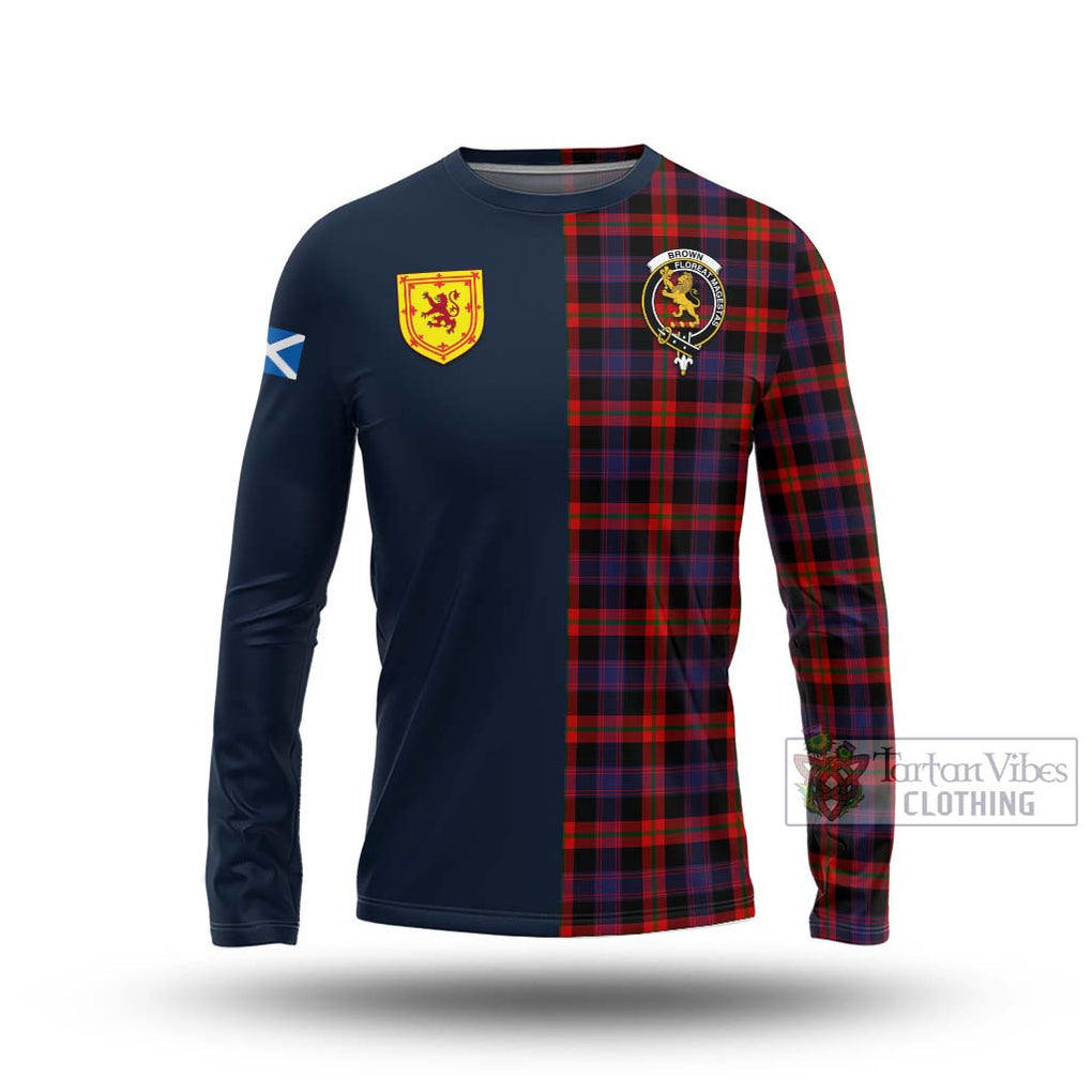 Tartan Vibes Clothing Brown Tartan Long Sleeve T-Shirt with Scottish Lion Royal Arm Half Style